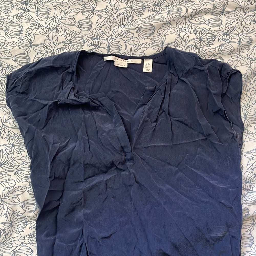 MAX STUDIO navy silk blouse